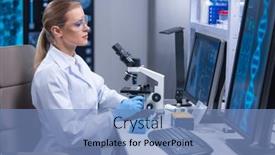  Presentation with genetic research - PPT theme having professional-female-scientist-is-working background and a teal colored foreground