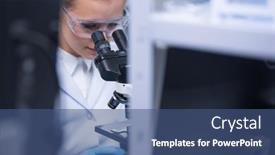  Presentation with genetic research - Beautiful PPT layouts featuring professional-female-scientist-is-working backdrop and a ocean colored foreground