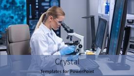  Presentation with research engineer - Slide set having professional-female-scientist-is-working background and a teal colored foreground