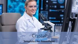  Presentation with research engineer - Presentation theme having professional-female-scientist-is-working background and a light blue colored foreground