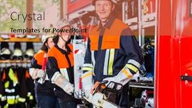  Presentation with fire fighters - Amazing slide set having professional-fire-fighters-attaching-hose backdrop and a red colored foreground
