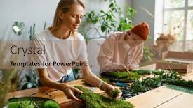  Presentation with creative - Slide set having professional-florists-working-at-creative background and a coral colored foreground