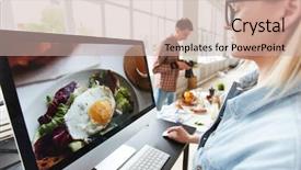  Presentation with monitoring - Cool new slides with professional food designer sitting backdrop and a  colored foreground