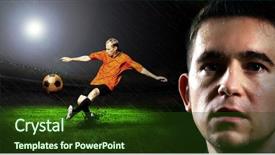  Presentation with football field or soccer field - Cool new slides with professional football - portrait of soccer player backdrop and a  colored foreground