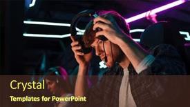  Presentation with club - Presentation theme having professional-gamer-putting-on-headphones background and a tawny brown colored foreground