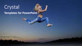  Presentation with professional gymnast - PPT layouts with professional gymnast woman jump at night background and a ocean colored foreground