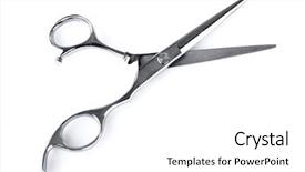  Presentation with isolation - Colorful presentation enhanced with professional haircutting scissors studio isolation backdrop and a white colored foreground