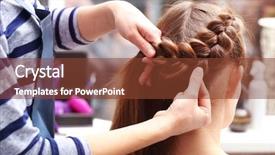  Presentation with hair tools and hairdressing concept - Beautiful presentation theme featuring stylistic - professional hairdresser braiding clients hair backdrop and a tawny brown colored foreground