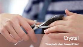  Presentation with haircut - Cool new slide deck with professional hairdresser making man haircut backdrop and a coral colored foreground