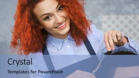  Presentation with haircut - Audience pleasing presentation consisting of hairdresser making stylish man haircut backdrop and a light blue colored foreground