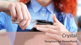  Presentation with haircut - Audience pleasing presentation consisting of professional hairdresser making stylish man haircut backdrop and a coral colored foreground