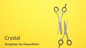  Presentation with professional - Presentation theme enhanced with professional hairdresser scissors on color background and a white colored foreground