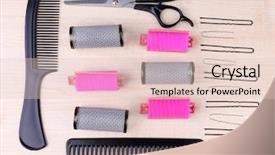  Presentation with tools in hairdressing - Presentation design consisting of professional hairdresser tools - comb scissors background and a  colored foreground