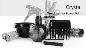  Presentation with hairdressing salon - Cool new PPT theme with hairdressing salon - professional hairdresser tools isolated backdrop and a light gray colored foreground