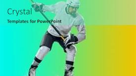  Presentation with hockey puck - Presentation theme enhanced with professional-ice-hockey-player-hitting background and a cyan colored foreground