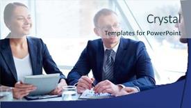  Presentation with planning - Cool new PPT layouts with professional interview - business partners planning work backdrop and a sky blue colored foreground