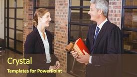  Presentation with female male symbol - Beautiful slide deck featuring professional judgement - male lawyer smiling while discussing backdrop and a  colored foreground