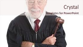  Presentation with judge gavel or law hammer - Amazing slides having professional judgement - wise kind looking judge holding backdrop and a sky blue colored foreground