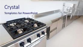  Presentation with modern building - Presentation design with wooden barrels and stone stairs background and a  colored foreground.