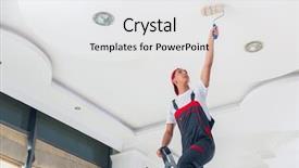  Presentation with painting - PPT theme consisting of professional ladder - young painter painting the ceiling background and a white colored foreground