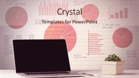  Presentation with laptop blank screen - PPT theme with wall full of pie chart background and a lemonade colored foreground