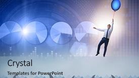  Presentation with transportation air balloon flying - PPT theme consisting of professional lifeline - businessman flying holding balloon background and a  colored foreground