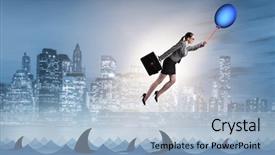  Presentation with balloon - Cool new presentation design with professional lifeline - businesswoman flying holding balloon backdrop and a  colored foreground