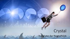  Presentation with balloon - Audience pleasing slide set consisting of professional lifeline - businesswoman flying holding balloon backdrop and a light blue colored foreground