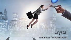 Presentation with competition - Audience pleasing slide set consisting of professional lifeline - competition concept with flying businesswoman backdrop and a  colored foreground
