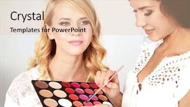  Presentation with makeup artist - Beautiful PPT layouts featuring professional makeup artist applying lip gloss backdrop and a lemonade colored foreground