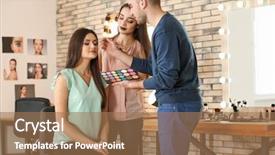  Presentation with makeup artist - PPT layouts having professional makeup artist teaching trainee background and a coral colored foreground