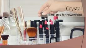  Presentation with makeup artist - Presentation theme having professional-makeup-artist-with-cosmetics background and a soft green colored foreground