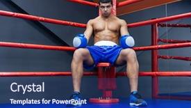  Presentation with boxing ring - Cool new presentation theme with professional male boxer sitting in the corner of the boxing ring backdrop and a ocean colored foreground