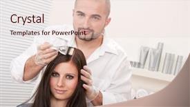  Presentation with color - PPT theme having professional male hairdresser color female customer at design salon background and a lemonade colored foreground