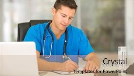  Presentation with male nurse - Slide set enhanced with professional male nurse writing medical reports background and a coral colored foreground