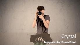  Presentation with professional - Amazing slides having professional male photographer with belt backdrop and a coral colored foreground