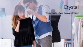  Presentation with professional - Slide deck consisting of professional male tailor taking measurements background and a  colored foreground