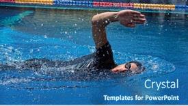  Presentation with swimming - Presentation theme enhanced with professional man in swimming pool crawl swimming style background and a ocean colored foreground