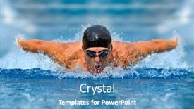  Presentation with swimming pool - Presentation design consisting of professional man in swimming pool butterfly swimming style background and a teal colored foreground