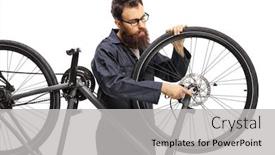  Presentation with bicycle - Cool new slide deck with professional-man-mending-a-bicycle backdrop and a light gray colored foreground