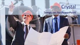  Presentation with managers - Colorful slide deck enhanced with professional managers working in electrical backdrop and a sky blue colored foreground