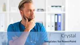  Presentation with physician - Presentation theme featuring professional-medical-doctor-in-hospital background and a light blue colored foreground