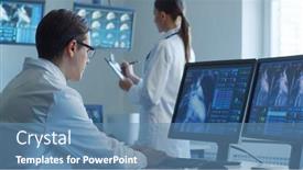  Presentation with cardiology research - PPT theme consisting of professional-medical-doctors-are-maksing background and a teal colored foreground