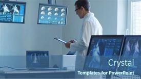  Presentation with cardiology research - Presentation theme featuring professional-medical-doctors-are-maksing background and a ocean colored foreground