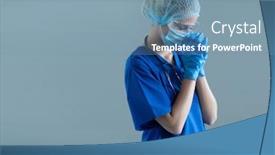  Presentation with emergency medicine - PPT theme featuring professional-medical-worker-in-protection background and a seafoam green colored foreground