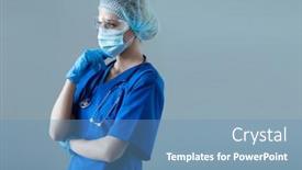  Presentation with emergency medicine - PPT layouts featuring professional-medical-worker-in-protection background and a teal colored foreground