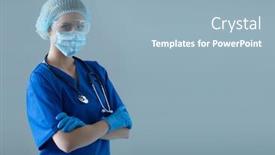  Presentation with emergency medicine - Cool new slides with professional-medical-worker-in-protection backdrop and a light blue colored foreground