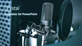  Presentation with mic - Presentation theme enhanced with professional-microphone-in-recording-studio background and a navy blue colored foreground