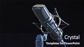  Presentation with microphone - Presentation theme having radio mic retro old broadcasting - professional microphone isolated on black background and a wine colored foreground