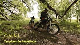  Presentation with race track - Presentation design with professional-motorcyclists-in-helmets-crossing background and a tawny brown colored foreground